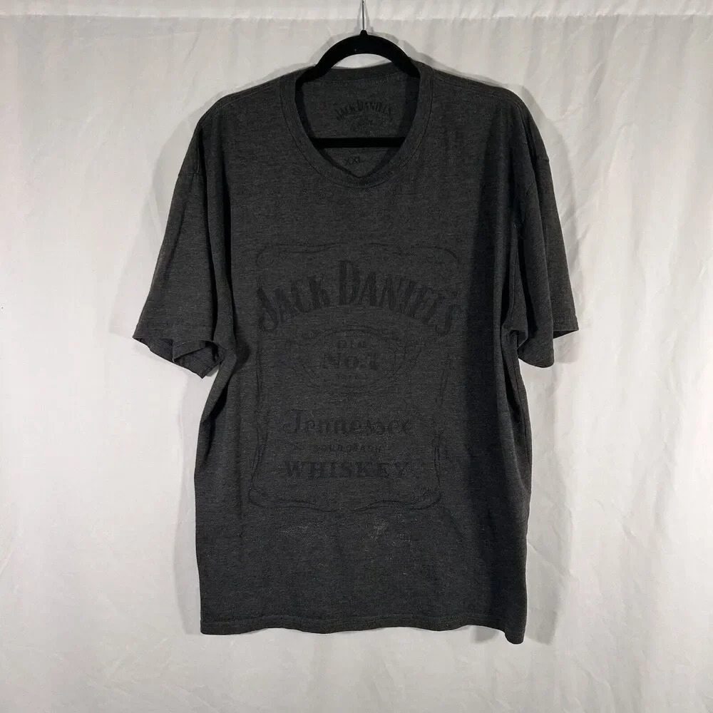Jack Daniels Shirt Men's XXL Dark Grey Short Sleeve Crew Neck Print Cotton